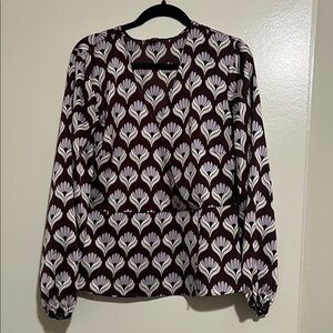 Ann Taylor Factory Floral Blouse - Burgundy and White